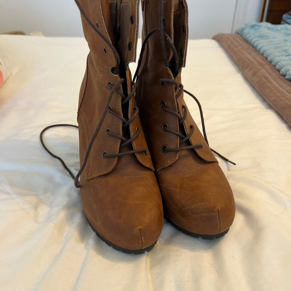 Brown Lace-Up Ankle Boots
